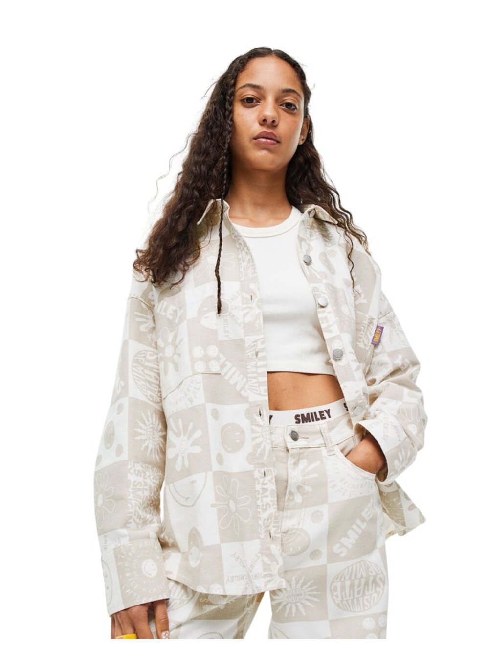 Smiley x H&M Oversized Graphic Button Down Shirt Size M